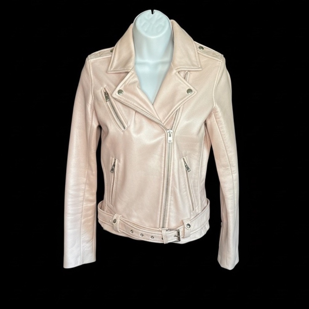 IRO Pink Pearl 100% Lambs Leather Moto Jacket Womens Size 38 EU‎ Size 6 US